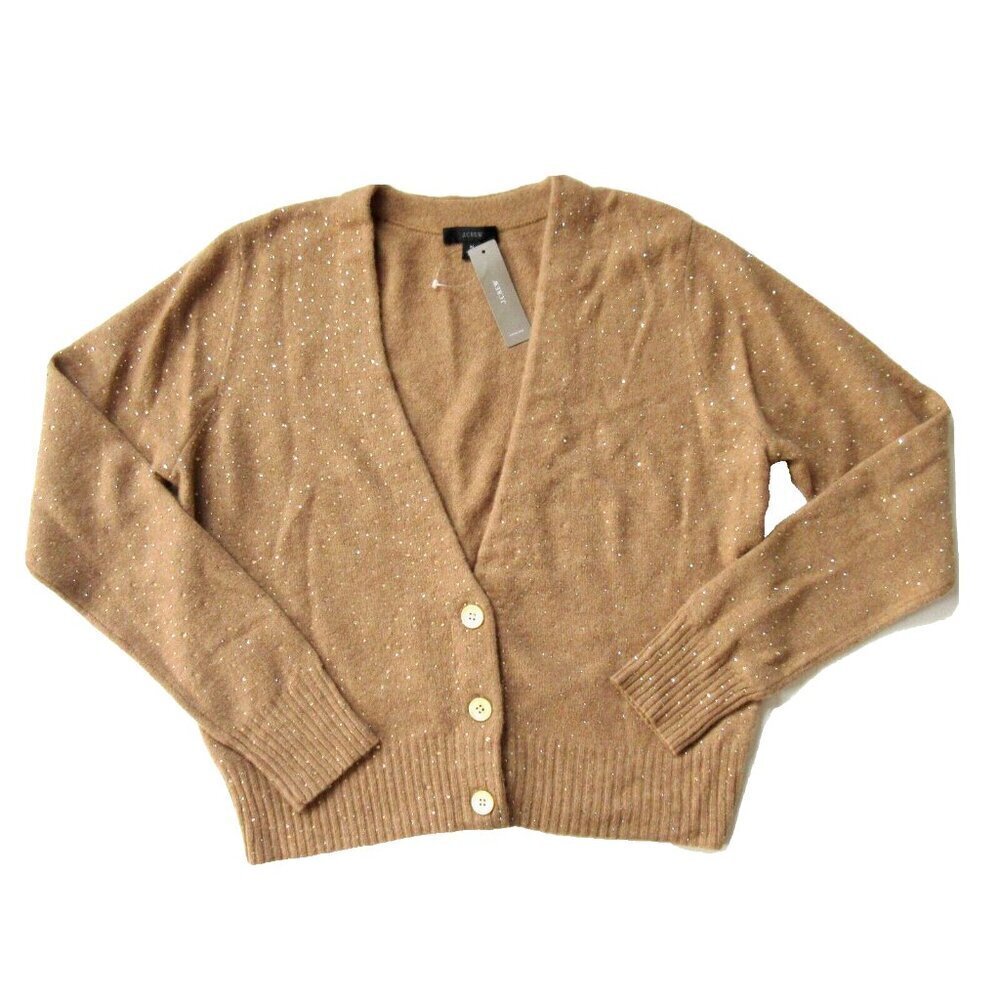 NWT J.Crew V-neck Sparkle Cardigan in Heather Acorn Supersoft Yarn Sweater XS